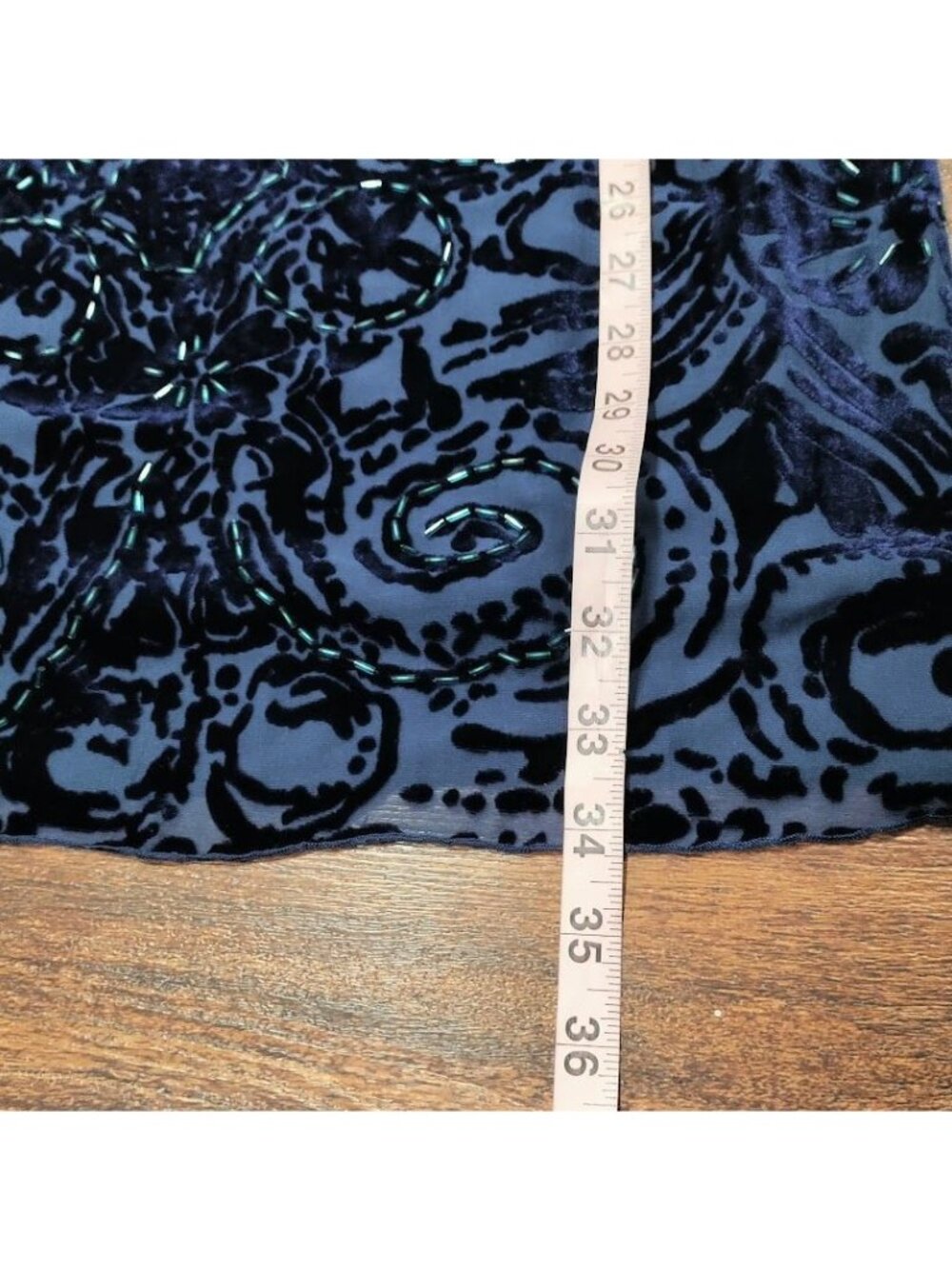 NWT Hale Bob Beaded Elisa Velvet Dress Burnout Long Sleeve Shift Blue Women's XS - Picture 14 of 14